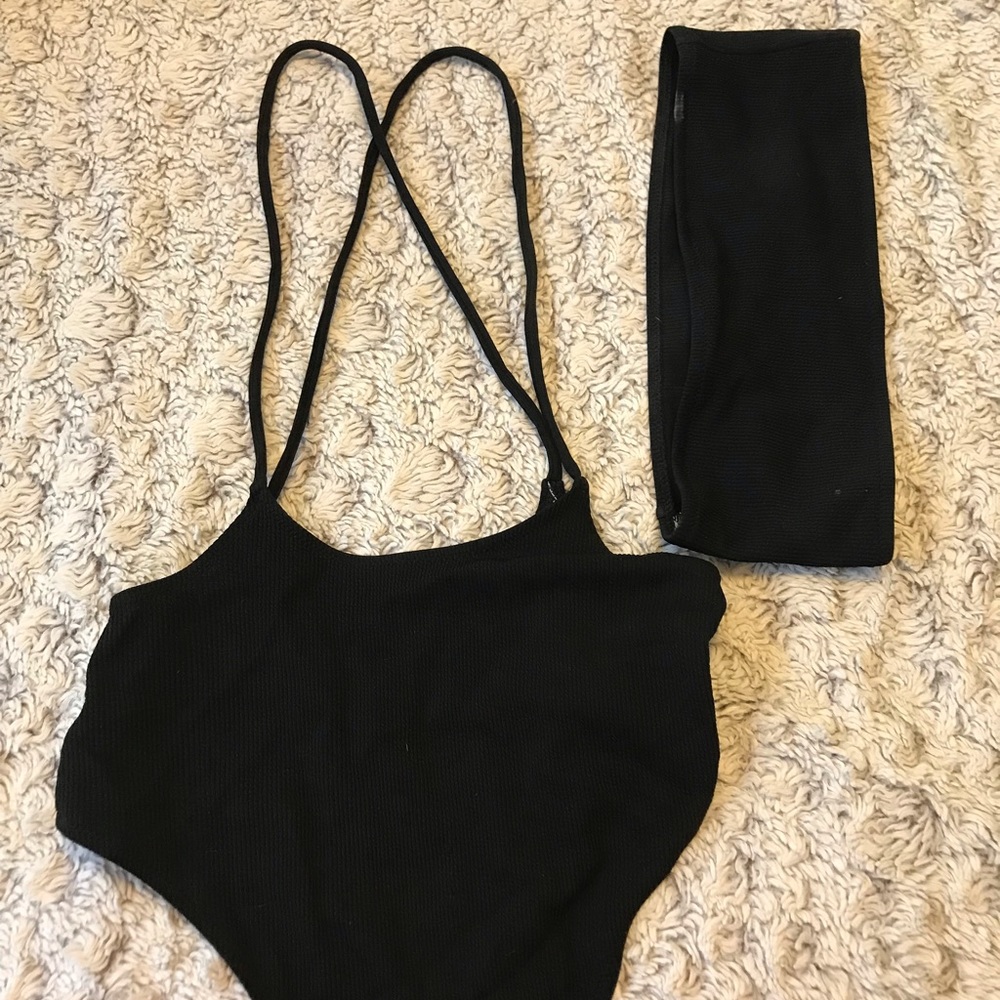 Two piece bandeau/suspenders swimsuit